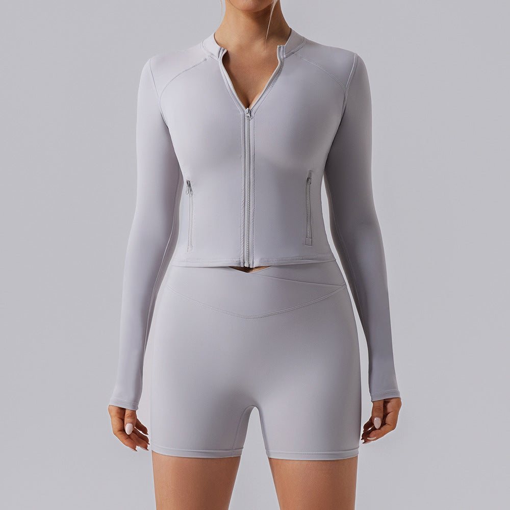 High Elastic Gym Sports Long Sleeve Slim-fit Zipper Cardigan