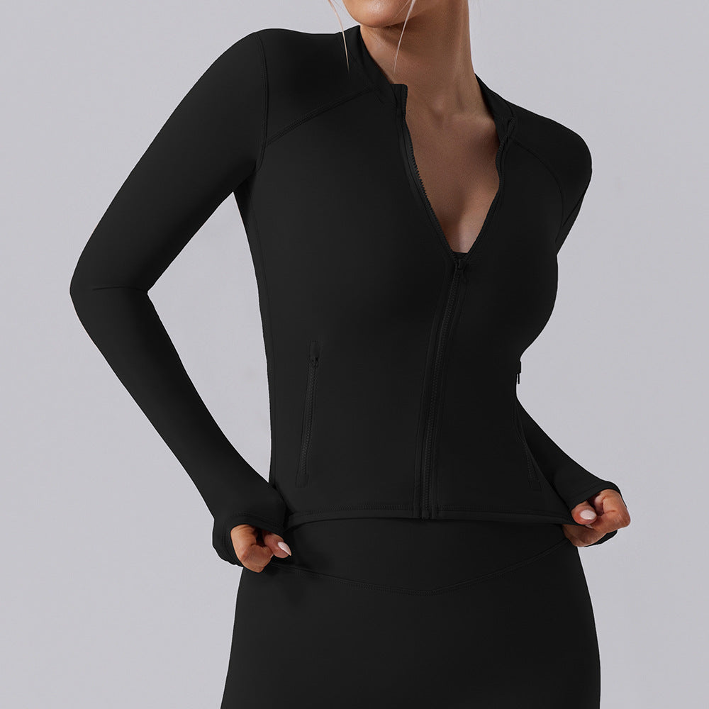 High Elastic Gym Sports Long Sleeve Slim-fit Zipper Cardigan