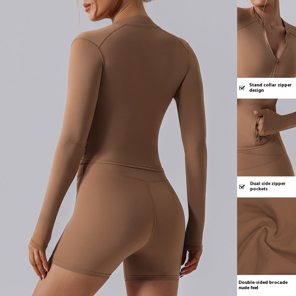 High Elastic Gym Sports Long Sleeve Slim-fit Zipper Cardigan